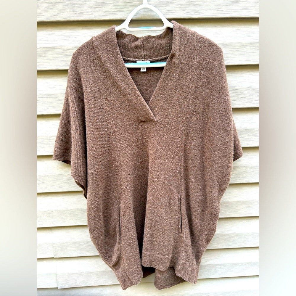 PureJill S/M mocha wool blend pullover poncho sweater Lagenlook minimalist